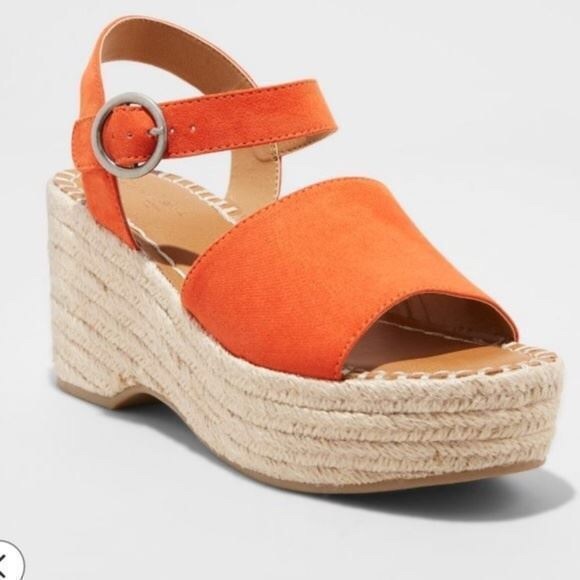 orange espadrilles wedge